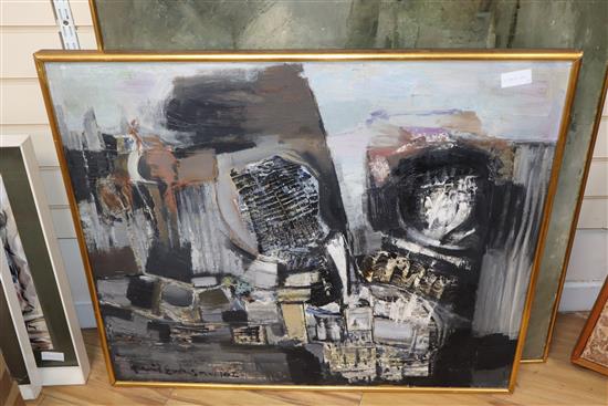 David Emerson, 3 oils on, Abstracts, signed and dated c.1961, largest 76 x 91cm